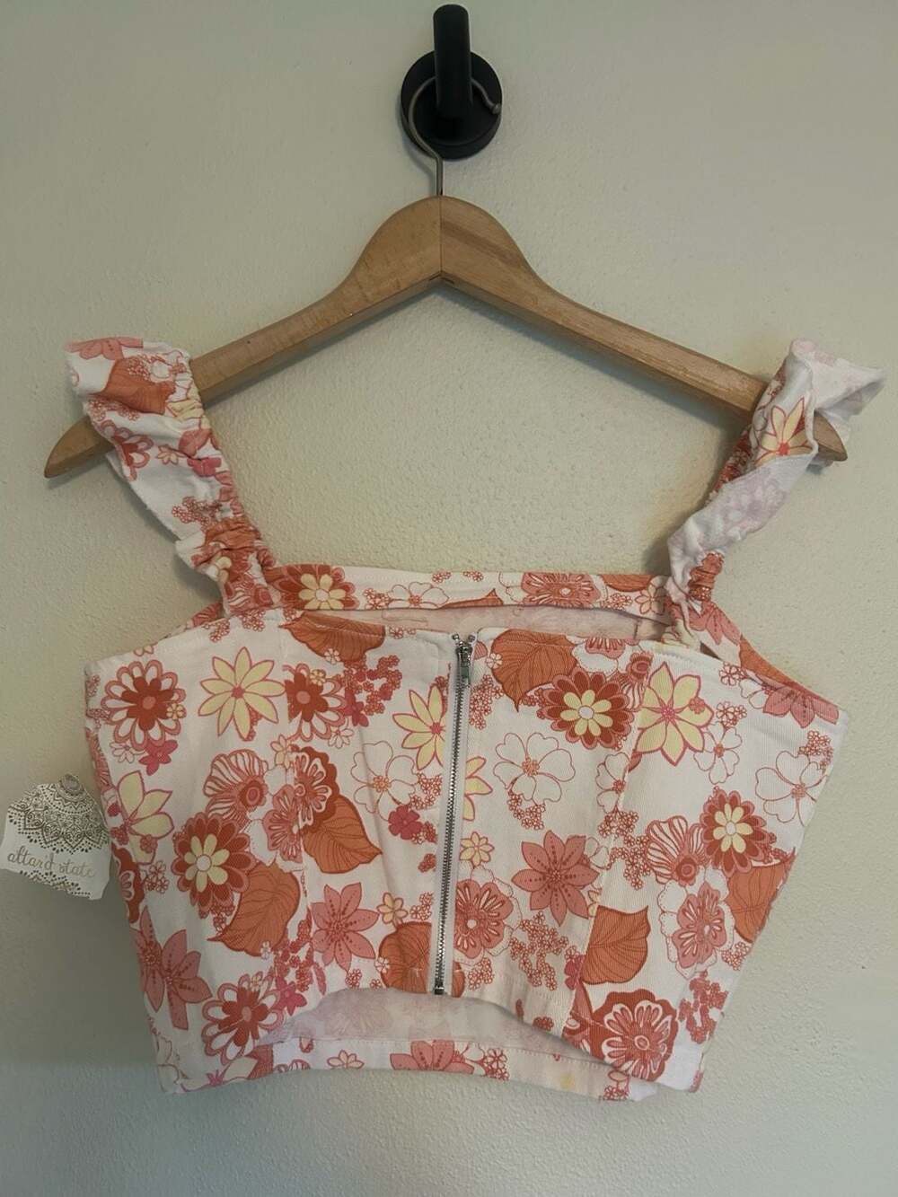 Altar'd State White Multi Floral Crop Top with Ruffle Straps - Picture 4 of 7